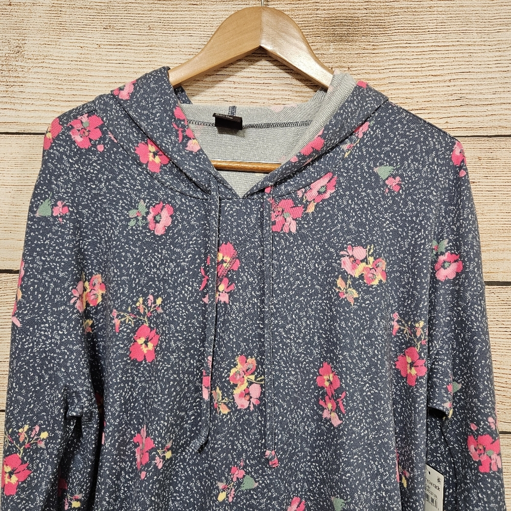 NWT Free Press Small Lounge wear long sleeve Hoodie Top Blue Pink Floral Small - Picture 2 of 9